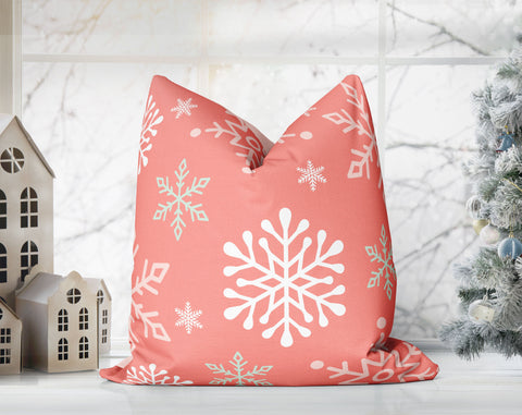 Enchanted Snowflakes Winter Christmas Blush Pink Pillow Throw - Cush Potato Pillows