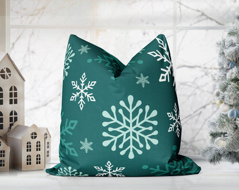 Enchanted Snowflakes Winter Christmas Candy Cane Green Pillow Throw - Cush Potato Pillows