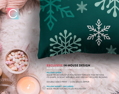 Enchanted Snowflakes Winter Christmas Candy Cane Green Pillow Throw - Cush Potato Pillows