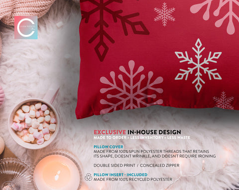 Enchanted Snowflakes Winter Christmas Candy Cane Red Pillow Throw - Cush Potato Pillows