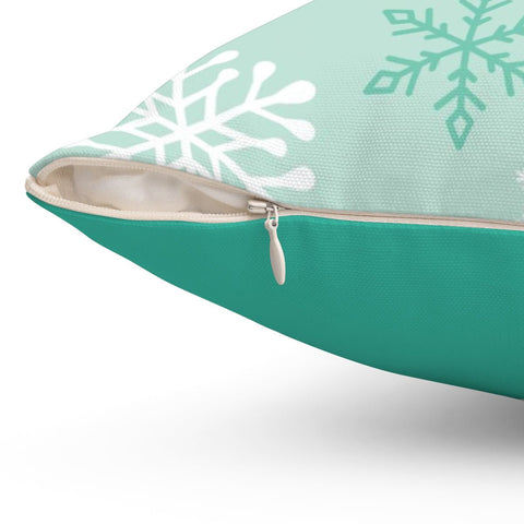 Enchanted Snowflakes Winter Christmas Frosty Mint Green Pillow Throw - Cush Potato Pillows