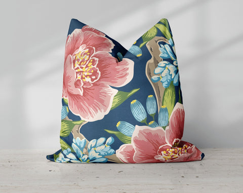 Exclusive Floral Blue Thibaut Inspired Pillow Throw Cover with Insert - Cush Potato Pillows