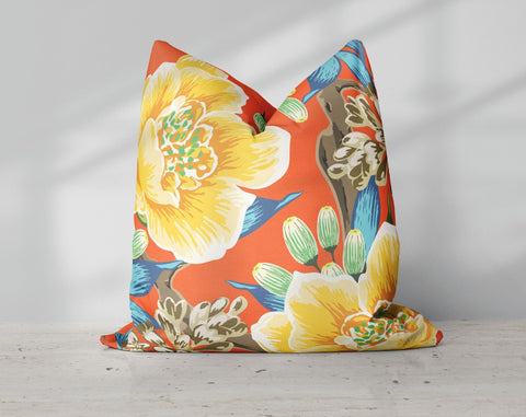 Exclusive Floral Orange Thibaut Inspired Pillow Throw Cover with Insert - Cush Potato Pillows