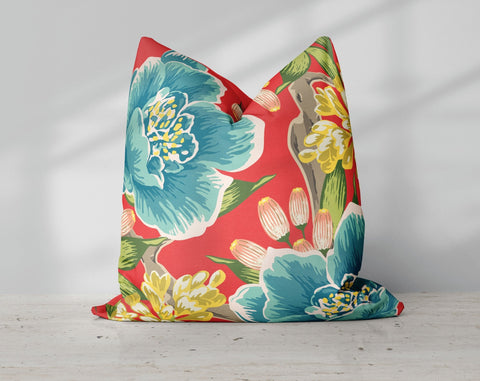 Exclusive Floral Red Thibaut Inspired Pillow Throw Cover