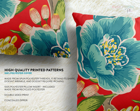Exclusive Floral Red Thibaut Inspired Pillow Throw Cover