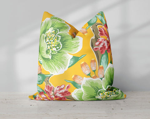 Exclusive Floral Yellow Thibaut Inspired Pillow Throw Cover with Insert - Cush Potato Pillows