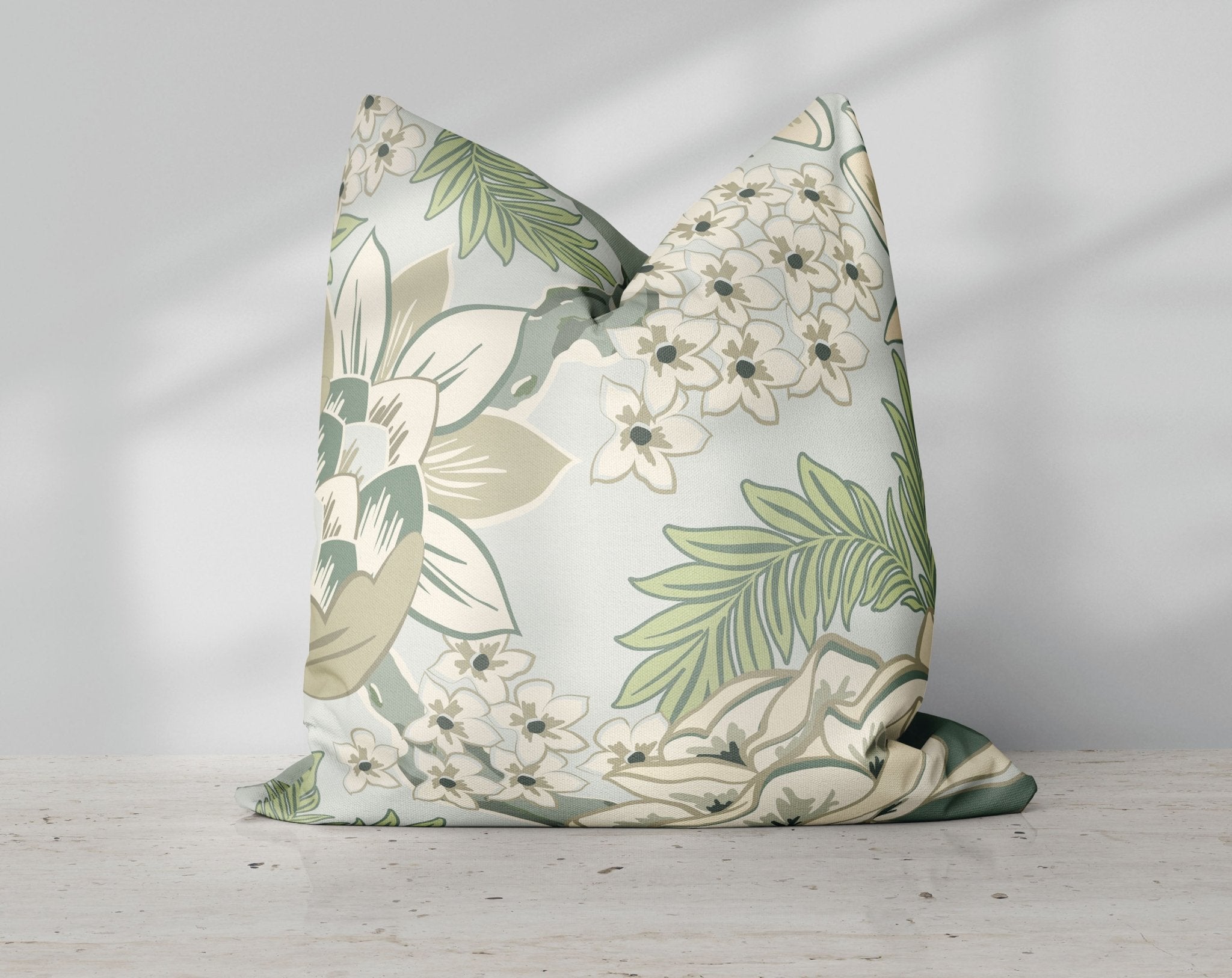 Thibaut Honshu Blue and Beige Floral Throw Pillow