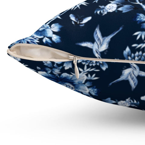 Floral Chinoiserie Flowers Blue on Blue Square Pillow with Cover Throw with Insert - Cush Potato Pillows