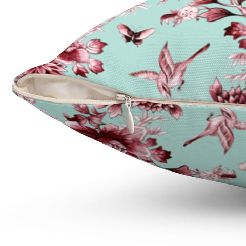 Floral Chinoiserie Flowers Red on Green Sea Square Pillow with Cover Throw with Insert - Cush Potato Pillows