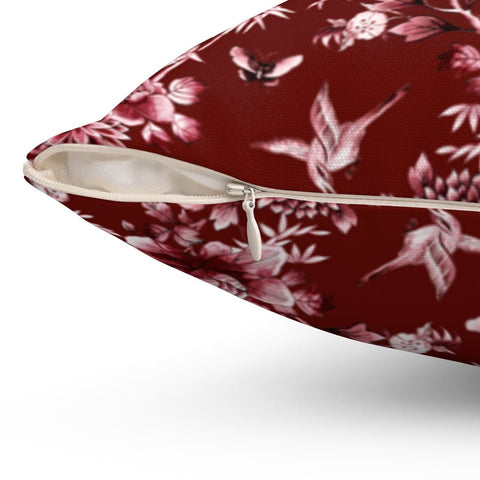 Floral Chinoiserie Flowers Red Pillow Throw Cover with Insert - Cush Potato Pillows