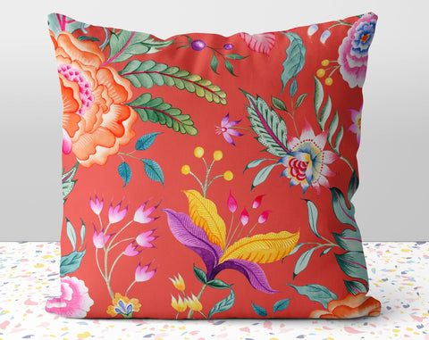 Floral Chintz Blood Orange Pillow Throw Cover with Insert - Cush Potato Pillows