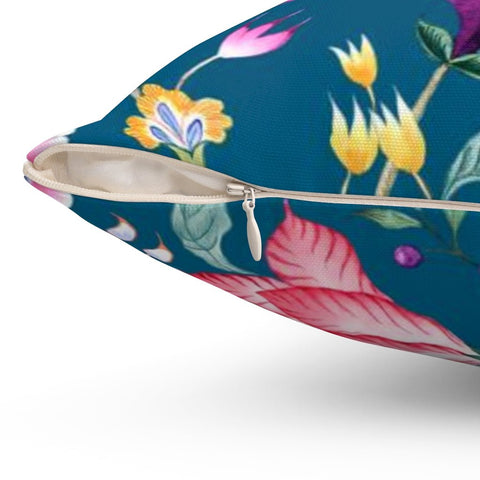 Floral Chintz Imperial Blue Pillow Throw Cover with Insert - Cush Potato Pillows