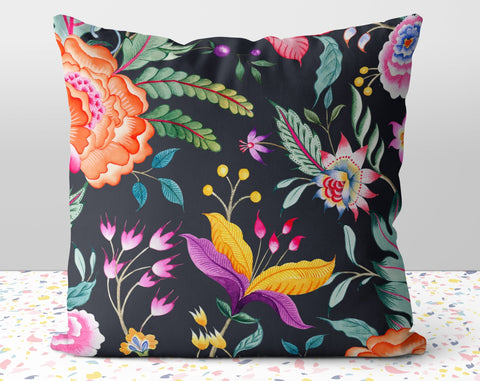 Floral Chintz Midnight Gray Decorative Throw Pillow with Insert - Cush Potato Pillows