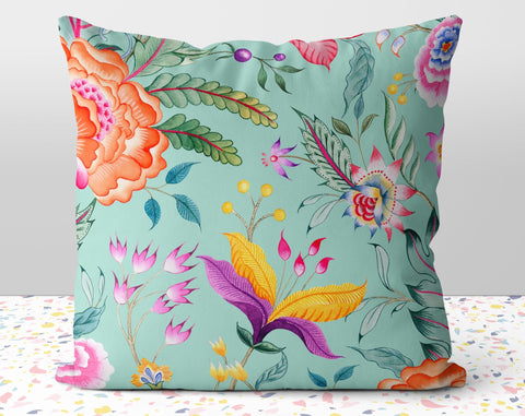 Floral Chintz Seafoam Green Pillow Throw Cover with Insert - Cush Potato Pillows