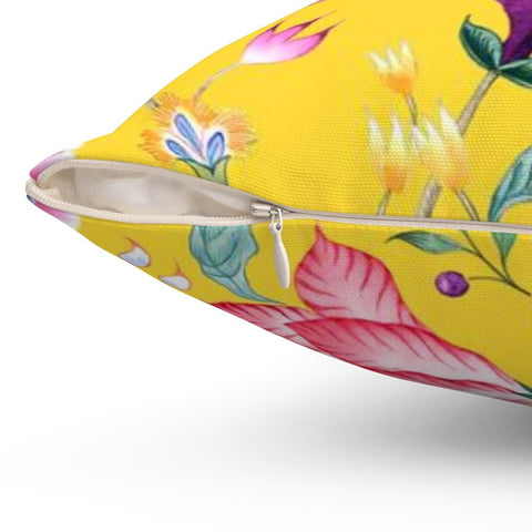 Floral Chintz Solar Yellow Pillow Throw Cover with Insert - Cush Potato Pillows