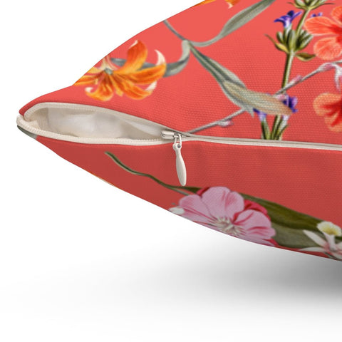 Fresh Floral Flowers on Blood Orange Pillow Throw Cover with Insert - Cush Potato Pillows