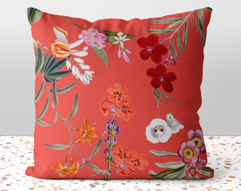 Fresh Floral Flowers on Blood Orange Pillow Throw Cover with Insert - Cush Potato Pillows