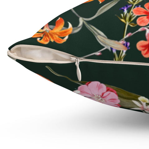 Fresh Floral Flowers on Everest Green Pillow Throw Cover with Insert - Cush Potato Pillows