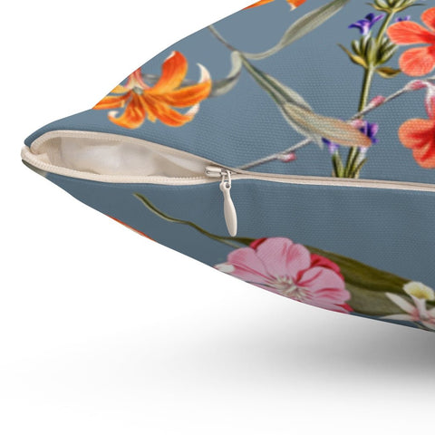 Fresh Floral Flowers on Gray Pillow Throw Cover with Insert - Cush Potato Pillows