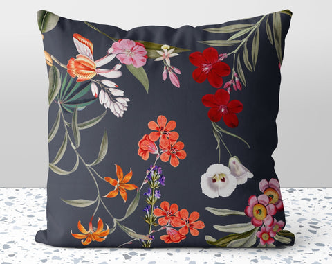 Fresh Floral Flowers on Gray Pillow Throw Cover with Insert - Cush Potato Pillows