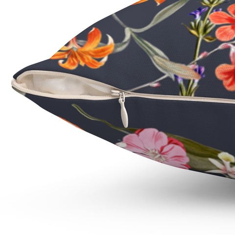 Fresh Floral Flowers on Gray Pillow Throw Cover with Insert - Cush Potato Pillows