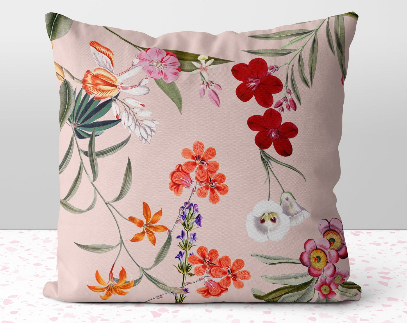 Fresh Floral Flowers on Rose Pink Pillow Throw Cover with Insert - Cush Potato Pillows
