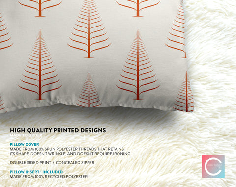 Gentle Winter Christmas Trees Autumn Orange Off-White Cream Pillow Throw - Cush Potato Pillows