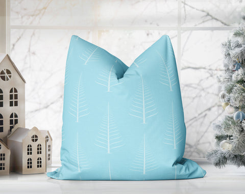 Gentle Winter Christmas Trees Baby Blue Pillow Throw - Cush Potato Pillows