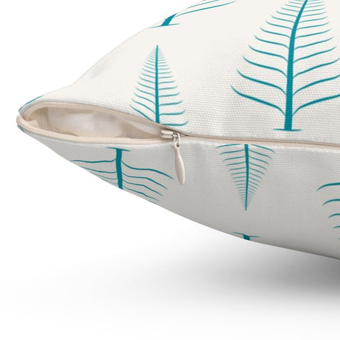 Gentle Winter Christmas Trees Bahama Blue Off-White Cream Pillow Throw - Cush Potato Pillows