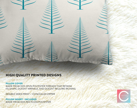 Gentle Winter Christmas Trees Bahama Blue Off-White Cream Pillow Throw - Cush Potato Pillows