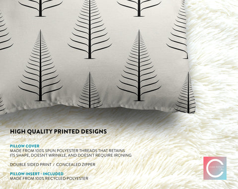 Gentle Winter Christmas Trees Black Off-White Cream Pillow Throw - Cush Potato Pillows