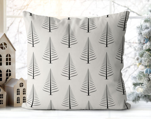 Gentle Winter Christmas Trees Black Off-White Cream Pillow Throw - Cush Potato Pillows