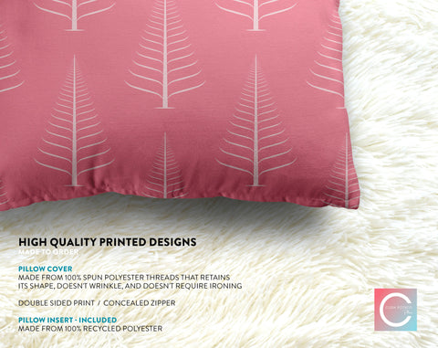 Gentle Winter Christmas Trees Carnation Pink Pillow Throw - Cush Potato Pillows