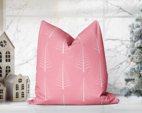 Gentle Winter Christmas Trees Carnation Pink Pillow Throw - Cush Potato Pillows
