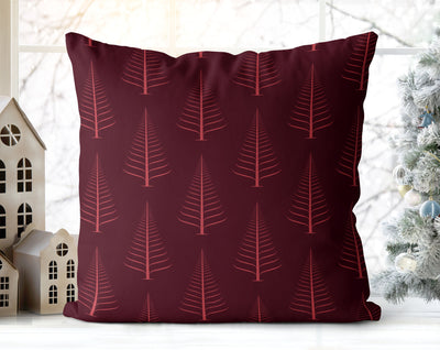 Gentle Winter Christmas Trees Cherry Merlot Red Pillow Throw - Cush Potato Pillows