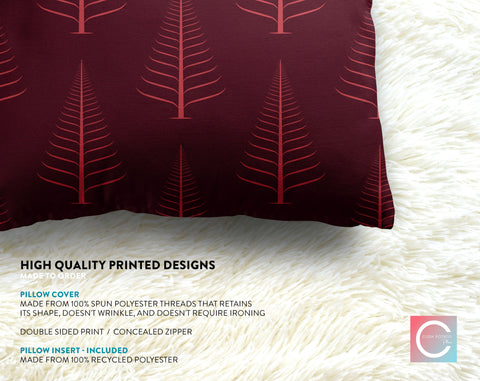 Gentle Winter Christmas Trees Cherry Merlot Red Pillow Throw - Cush Potato Pillows