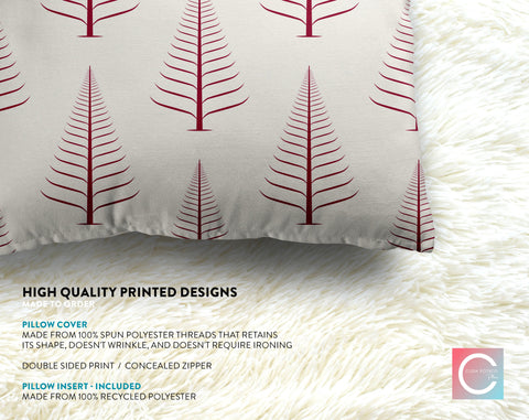 Gentle Winter Christmas Trees Cherry Red Off-White Cream Pillow Throw - Cush Potato Pillows