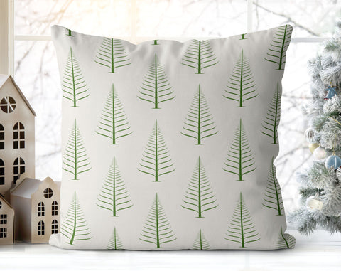Gentle Winter Christmas Trees Cilantro Green Off-White Cream Pillow Throw - Cush Potato Pillows