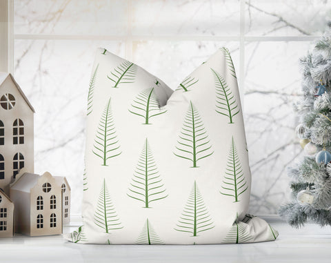 Gentle Winter Christmas Trees Cilantro Green Off-White Cream Pillow Throw - Cush Potato Pillows
