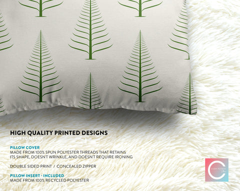 Gentle Winter Christmas Trees Cilantro Green Off-White Cream Pillow Throw - Cush Potato Pillows
