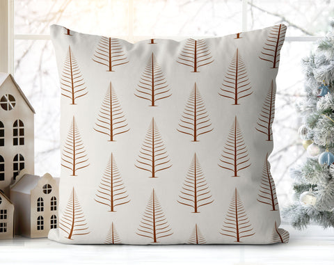 Gentle Winter Christmas Trees Cinnamon Brown Off-White Cream Pillow Throw - Cush Potato Pillows