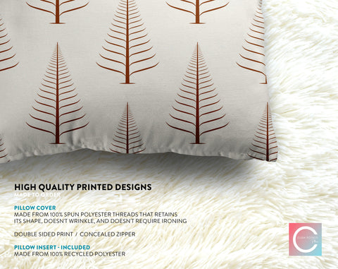 Gentle Winter Christmas Trees Cinnamon Brown Off-White Cream Pillow Throw - Cush Potato Pillows