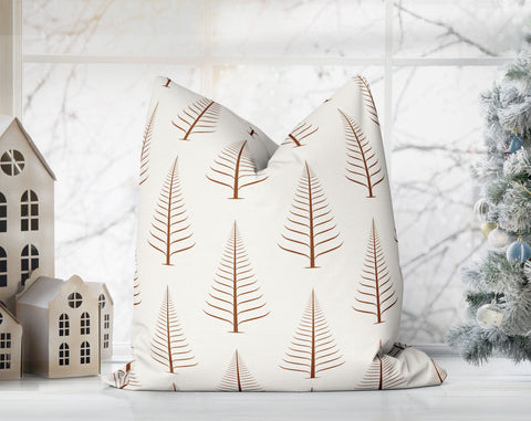 Gentle Winter Christmas Trees Cinnamon Brown Off-White Cream Pillow Throw - Cush Potato Pillows