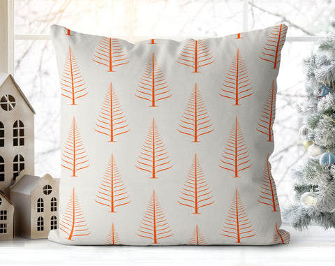 Gentle Winter Christmas Trees Classic Orange H Off-White Cream Pillow Throw - Cush Potato Pillows
