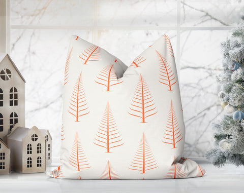 Gentle Winter Christmas Trees Classic Orange H Off-White Cream Pillow Throw - Cush Potato Pillows