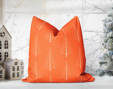 Gentle Winter Christmas Trees Classic Orange H Pillow Throw - Cush Potato Pillows