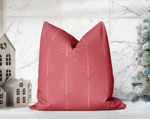 Gentle Winter Christmas Trees Crimson Red Pillow Throw - Cush Potato Pillows