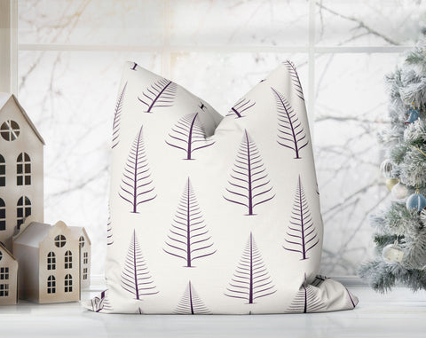Gentle Winter Christmas Trees Dark Purple Off-White Cream Pillow Throw - Cush Potato Pillows