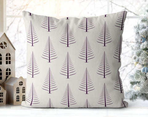 Gentle Winter Christmas Trees Dark Purple Off-White Cream Pillow Throw - Cush Potato Pillows