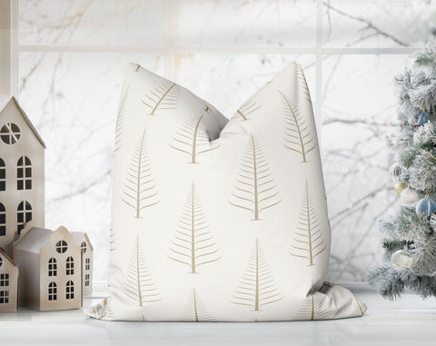 Gentle Winter Christmas Trees Desert Beige Off-White Cream Pillow Throw - Cush Potato Pillows